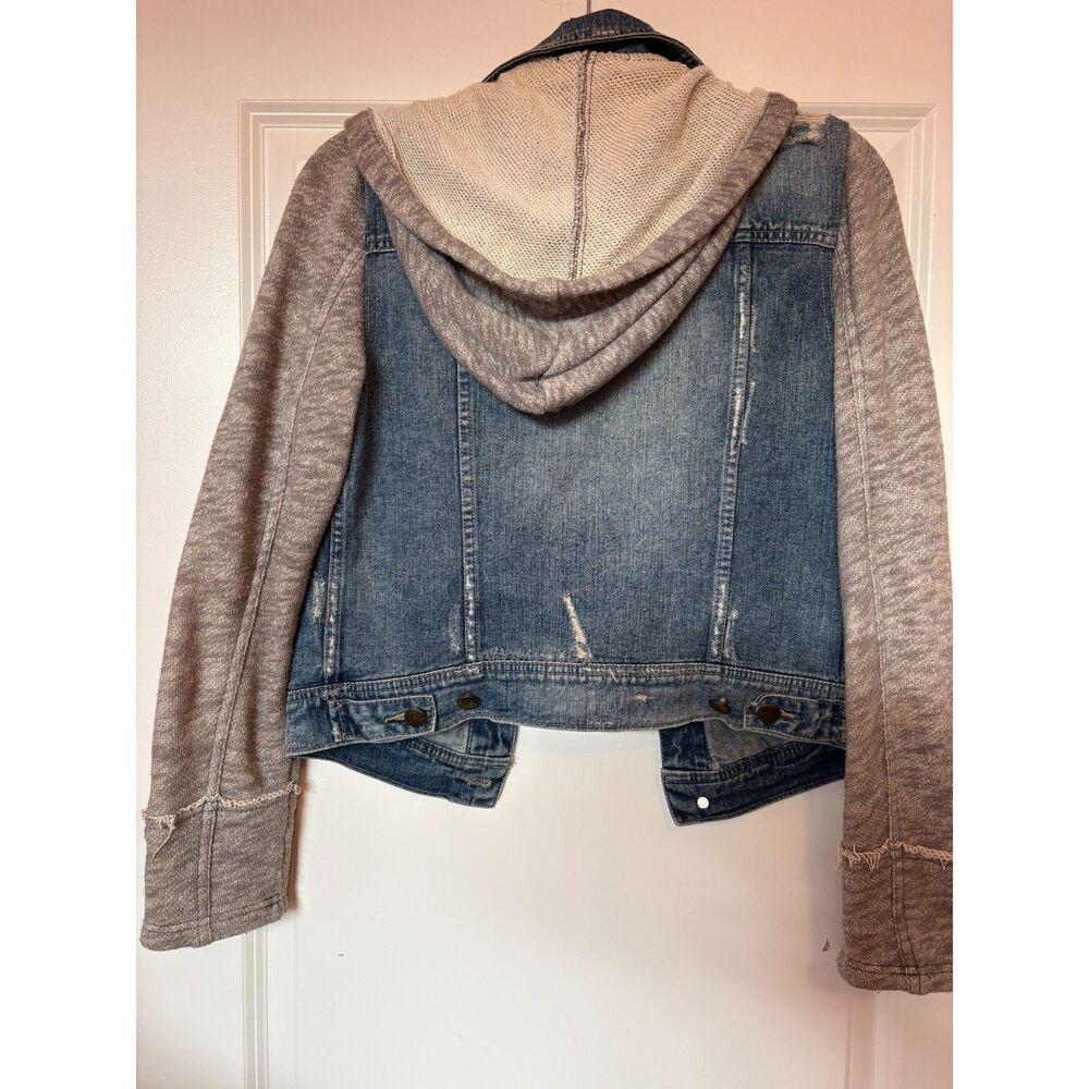 Free People Denim Knit Hooded Casual Fall Winter Denim Jacket - Picture 2 of 3